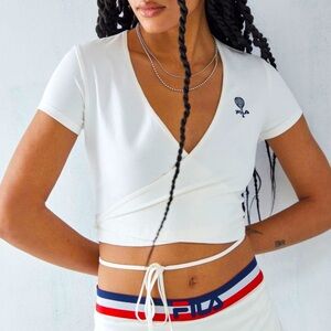 Urban Outfitters / Fila Surplice Ecru Wrap Top Tennis